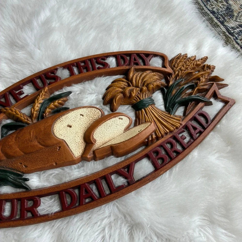 Vintage 1960s Sexton Give Us This Day Our Daily Bread Cast Metal Wall Hanging 15
